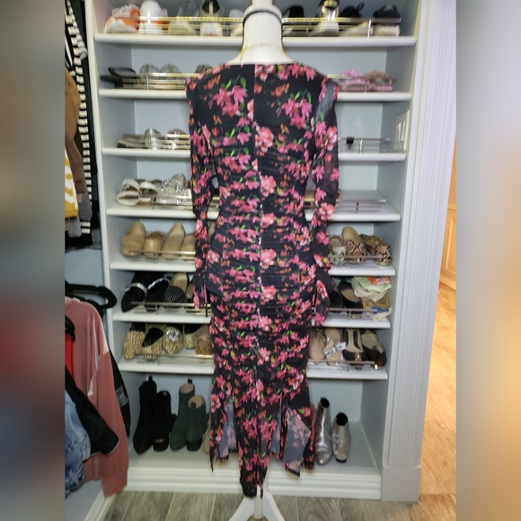 CLEARANCE Ruched Floral Mesh Midi Dress - Picture 5 of 10